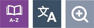 Dictionary, translation and magnifying lass buttons